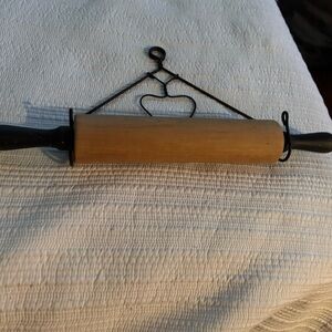 Vintage Wooden Rolling Pin with Black Handles